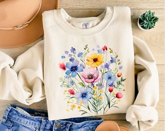 Floral Wildflower sweatshirts, Wildflower sweatshirts, wildflower inspirational sweatshirt, cottagecore, floral womens sweatshirt, botanical