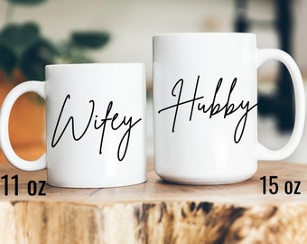 Hubby mugs, Wifey mugs, Couples Mugs, 1 1 oz mug, 15 oz mug, anniversary mug, wedding gift for Couple, couples mug, mug for him, mug for her