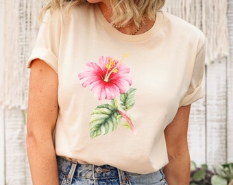 Hibiscus Flower Tshirt, Aloha Hawaii Shirt, floral Women's Tshirt, Oversized T-shirt, Beach Shirt, Summer Tee,trendy hibiscus tee,floral tee
