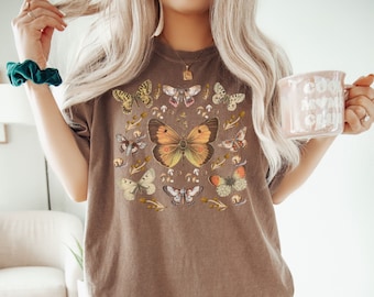 Comfort Color vintage butterfly moth tee, mushroom shirt, goblincore t shirt, cottagecore aesthetic, nature shirt, snail shirt, forest shirt
