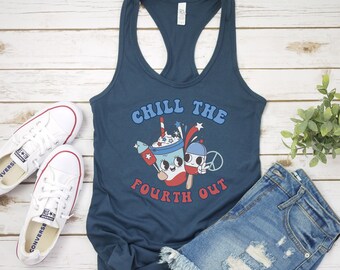 Patriotic Ice Cream racerback tank, Chill The Fourth Out tanktop, patriotic July 4th tank, red white and blue tank, Independence day tanktop