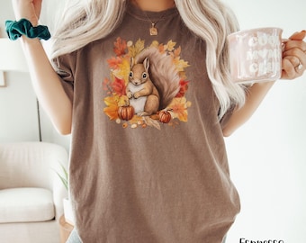 Comfort Colors® Fall shirt, Fall Squirrel shirt, squirrel shirt, Thanksgiving shirt, Fall comfort color,womens oversized shirt,Pumpkin shirt