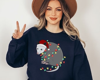 Christmas Opossum sweatshirts, Trashcore, possum tangled xmas lights, Ugly Christmas sweaters, holiday sweatshirts, funny Ugly xmas sweaters
