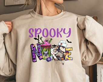 Spooky Nurse Halloween sweatshirts, Nurse Fall sweater, skeleton, halloween bats crewneck, Autumn Nurses sweatshirts, Skeleton Nurse sweater
