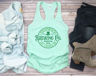 St Patrick racerback tank, Patrick day logo tank top, Shamrock brewing co logo tanktop, petite womens paddy day tanktop, Get Lucked up tanks