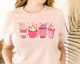 Valentines shirt, Valentine coffee tshirt, coffee shirt,fun retro iced coffee tee, pink Valentines shirt, coffee valentine tee, coffee lover