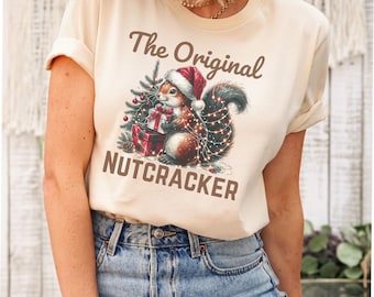 Christmas Squirrel Shirt, Squirrel Shirt, Funny Squirrel Santa hat Shirt, Cute womens xmas shirt, Original Nutcracker shirt, squirrel lover