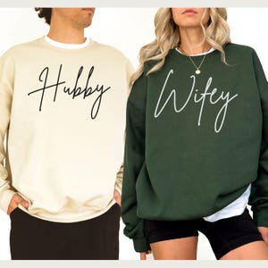 Wifey and Hubby Sweatshirts, Wedding sweatshirts, Honeymoon Shirts,Wife and Hubs sweatshirts, Anniversary Shirts,Matching Couple sweatshirts