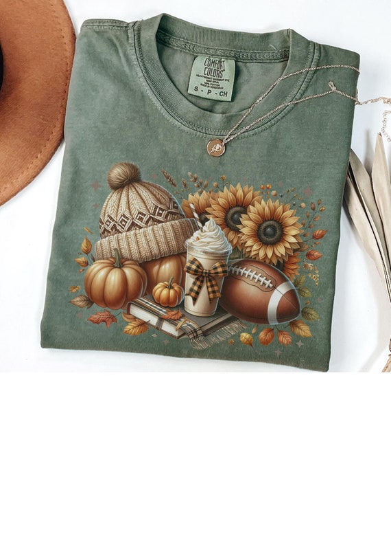 Comfort Color Fall shirt, Fall reading shirts, Sunflower shirt, Womens football tee, pumpkin shirt, Fall Floral tshirt, Iced coffee t-shirts