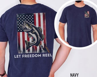 Comfort Color® Patriotic flag fishing shirt, Dad fishing shirt, funny freedom Shirt, fathers day gift, mens shirt, fishing pocket print tees