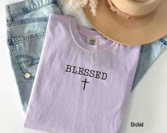 Comfort Colors® Minimalist Shirt Blessed Trendy Christian TShirt Gift Faith T-shirt Faith Mother's day gift Church Group Shirt Blessed cross