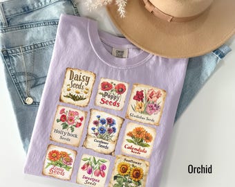 Vintage Gardening T-Shirt, Vintage Botanical Tee, boho floral garden seed shirt, sunflower shirt, Garden Lover Tee, daisy shirt, garden seed