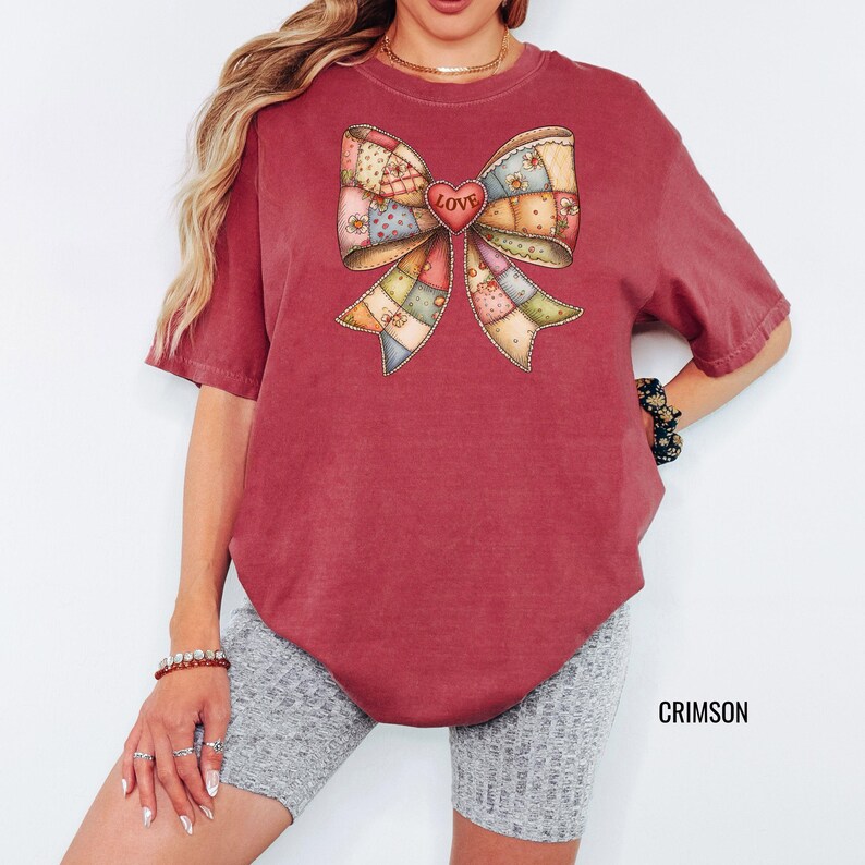 Comfort Colors® patchwork bow Shirt, Heart tshirt, XOXO Tee, patchwork quilt shirt, quilter tee, Gift for Her, Cute Valentines Day Shirt image 19