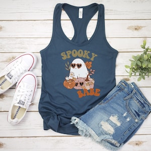Halloween racerback tank, Fall Halloween Spooky babe tanktop, retro ghost spooky tanks, funny spooky babe tanks, cottagecore halloween ghost