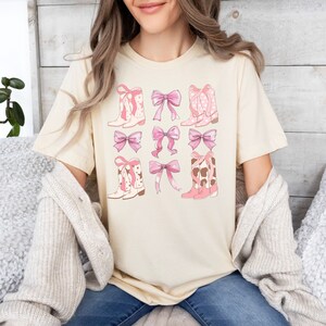 Coquette pink bow western cowgirl boots shirt, Coquette western tee, Coquette Aesthetic shirt, coquette clothing,Cottage Core, pink bow tee