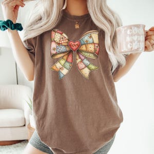 Comfort Colors® patchwork bow Shirt, Heart tshirt, XOXO Tee, patchwork quilt shirt, quilter tee, Gift for Her, Cute Valentines Day Shirt image 17