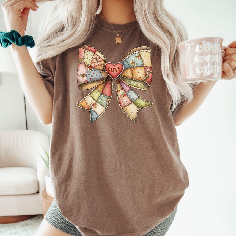 Comfort Colors® patchwork bow Shirt, Heart tshirt, XOXO Tee, patchwork quilt shirt, quilter tee, Gift for Her, Cute Valentines Day Shirt image 17