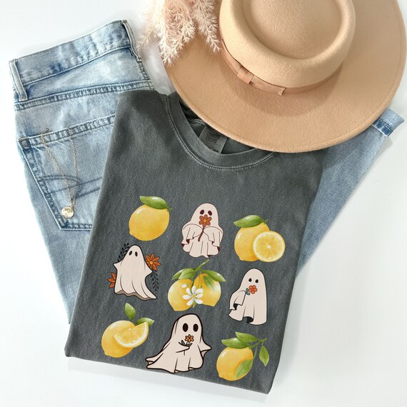 Comfort Colors® Halloween ghost Lemon shirt, lemon tee, halloween fruit Tshirt, tee,retro ghost fruit tee, Homestead tee,aesthetic fruit tee