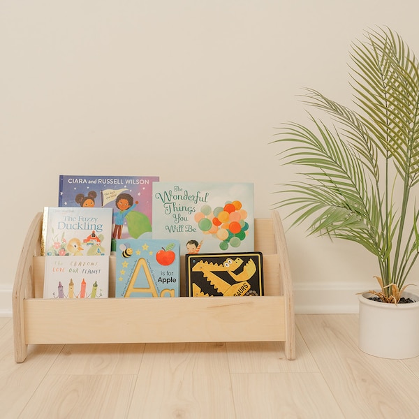 Montessori Bookshelf | Low Kid Bookshelf | Two-Shelves | Toddler Bookcase | Forward | Preschool Classroom | Front Facing Books