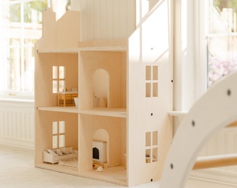 Large Wooden Dollhouse | Montessori-Inspired | Modern Design  | Wood Dollhouse | Miniatures | Barbie Doll house | Small World Play