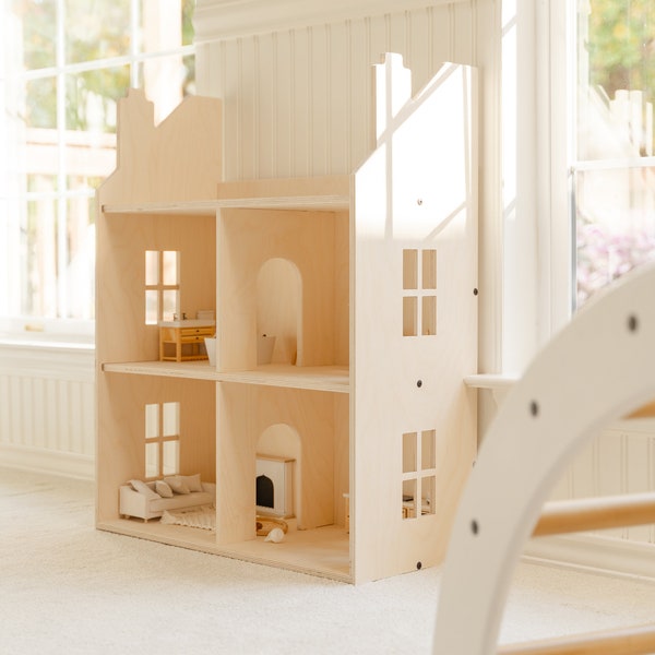 Large Wooden Dollhouse | Montessori-Inspired | Modern Design  | Wood Dollhouse | Miniatures | Barbie Doll house | Small World Play