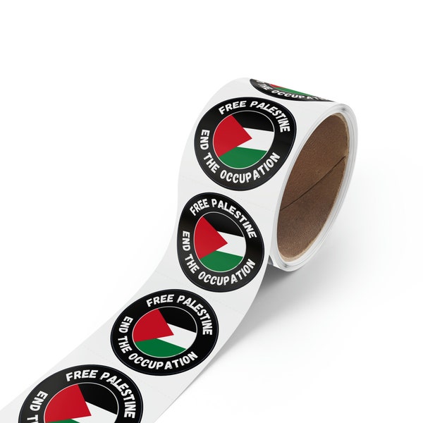 Free Palestine Round Sticker Label Rolls 50, 100, 250 Packs, Flag Decal Palestine Solidarity