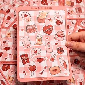 Hoja de pegatinas de Amor / Pegatinas de Amor / Pegatinas románticas de Amor, Cartas y Chocolates / San Valentín Ilustración