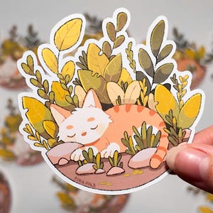 Sticker chat endormi | autocollant de chat | Sticker plantes