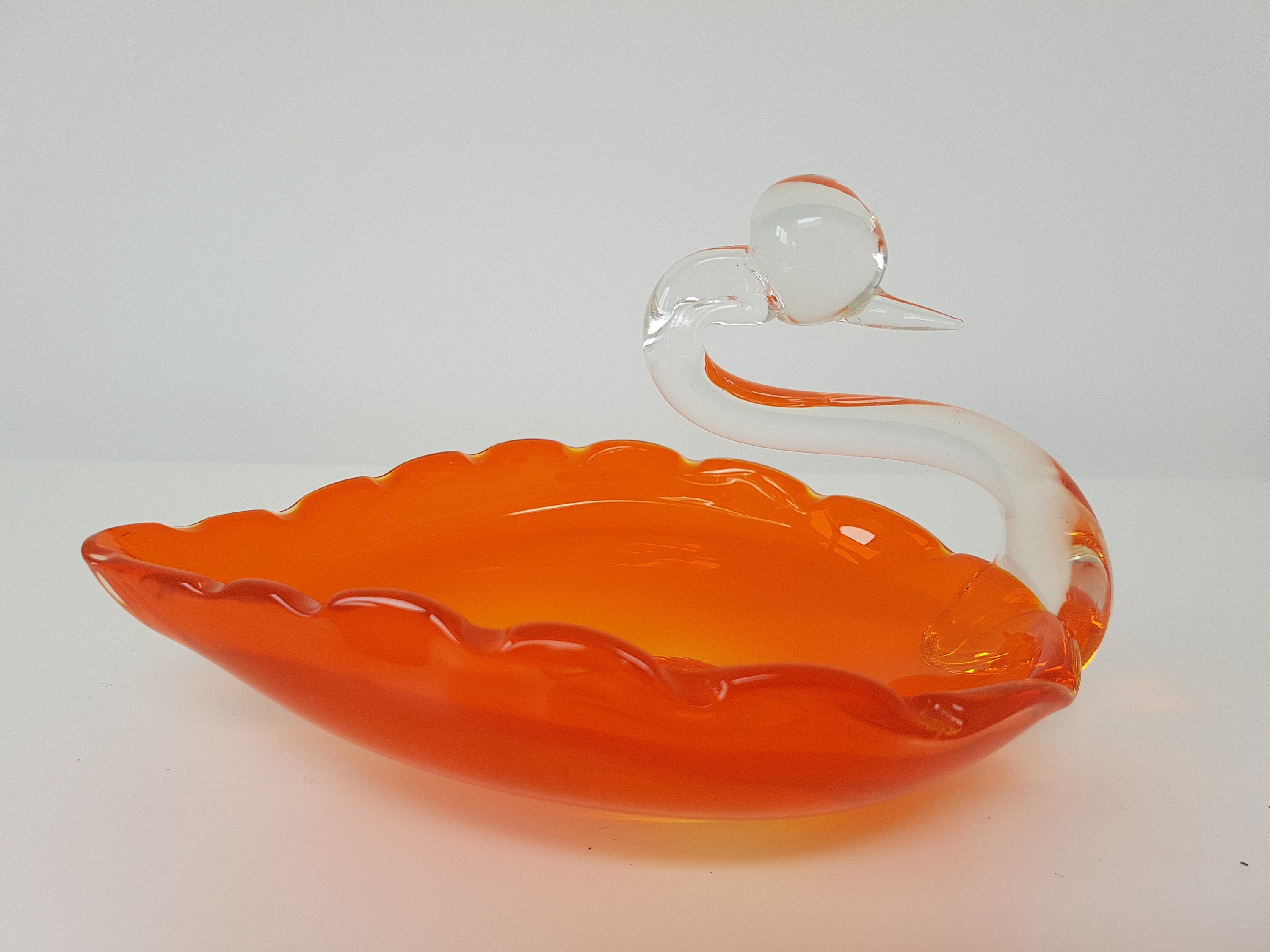 Vintage Orange/clear Art Glass Swan Dish - Etsy Australia