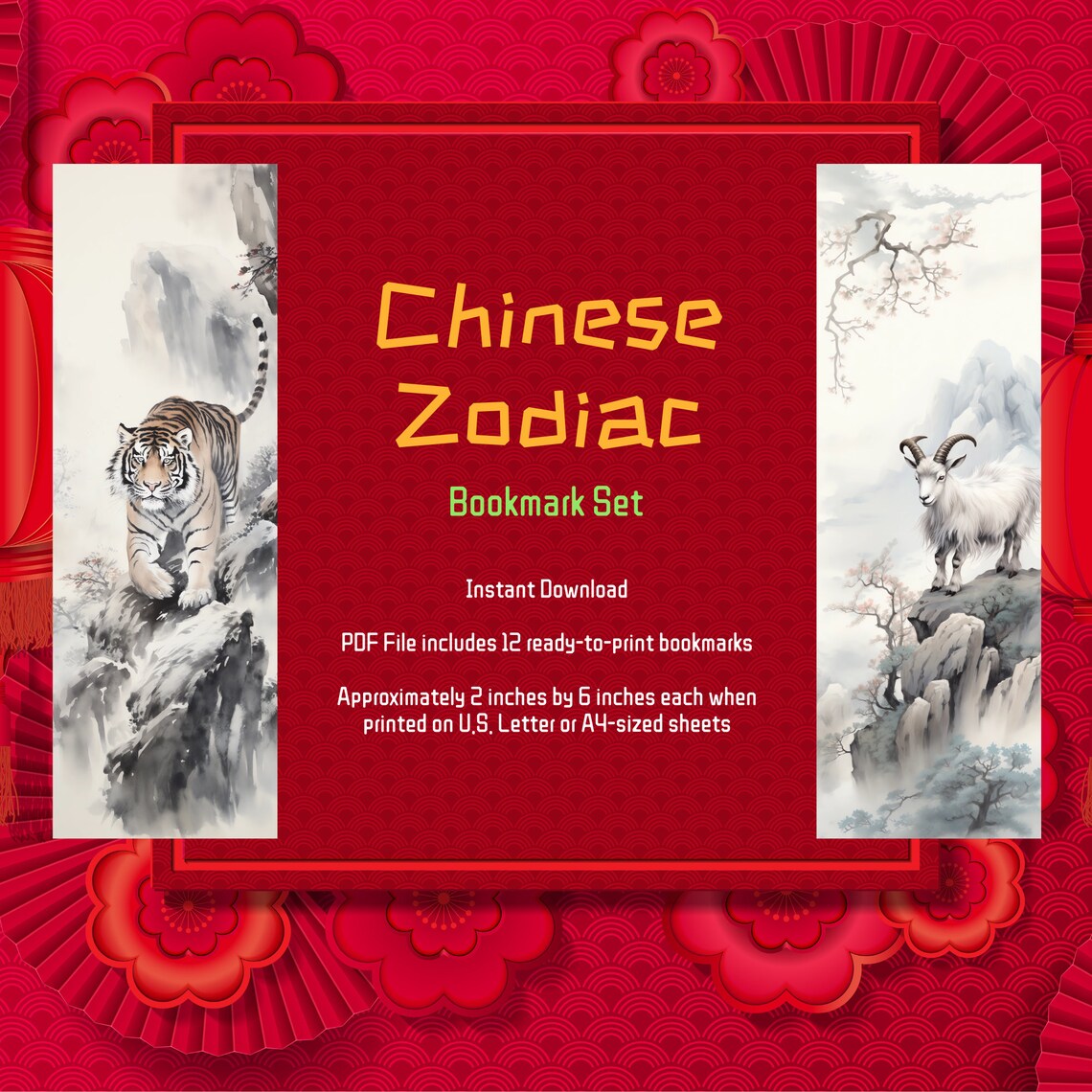 Set of 12 Printable Chinese Zodiac Bookmarks Unique Gift for Book ...