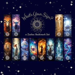 Zodiac Bookmark Set Digital Download | 12 Astrology Signs PDF Printable | Horoscope Art Star Signs | Instant Download No Ship
