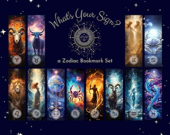 Zodiac Bookmarks Set: Astrology Star Signs Art (PDF Printable)