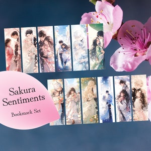 Può includere: Un set di 10 segnalibri con illustrazioni in stile anime di coppie in varie ambientazioni romantiche. I segnalibri sono stampati su carta di alta qualità e hanno una finitura lucida. Il set è intitolato "Sakura Sentiments Bookmark Set".