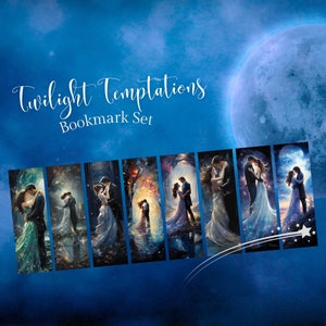 Zakładki do książek Fantasy Romance do wydrukowania, zestaw 8 | Cyfrowe pobieranie „Zmierzchu miłości” | Prezent dla miłośnika książek Enchanted Book | Natychmiastowy plik PDF Brak wysyłki