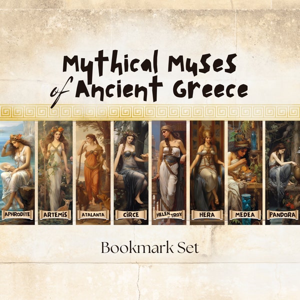 Mythical Muses of Ancient Greece | Printable Bookmarks | Set of 8 Mythological Bookmarks | Instant Digital Download | US Letter and A4 Sizes