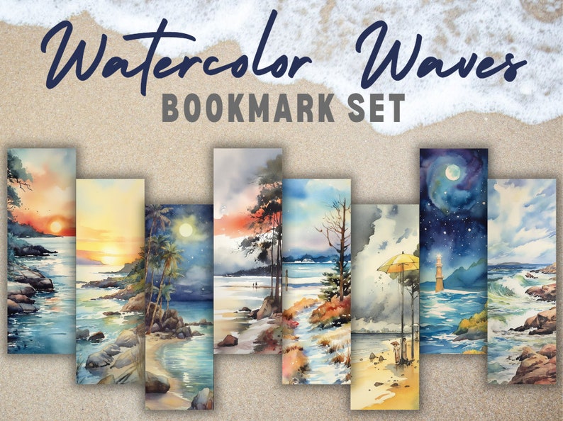 Watercolor Waves Printable Watercolor Bookmarks Set of 8 Calming Beach ...