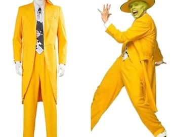 The Mask Jim Carrey Costume Cosplay Yellow Suit Halloween