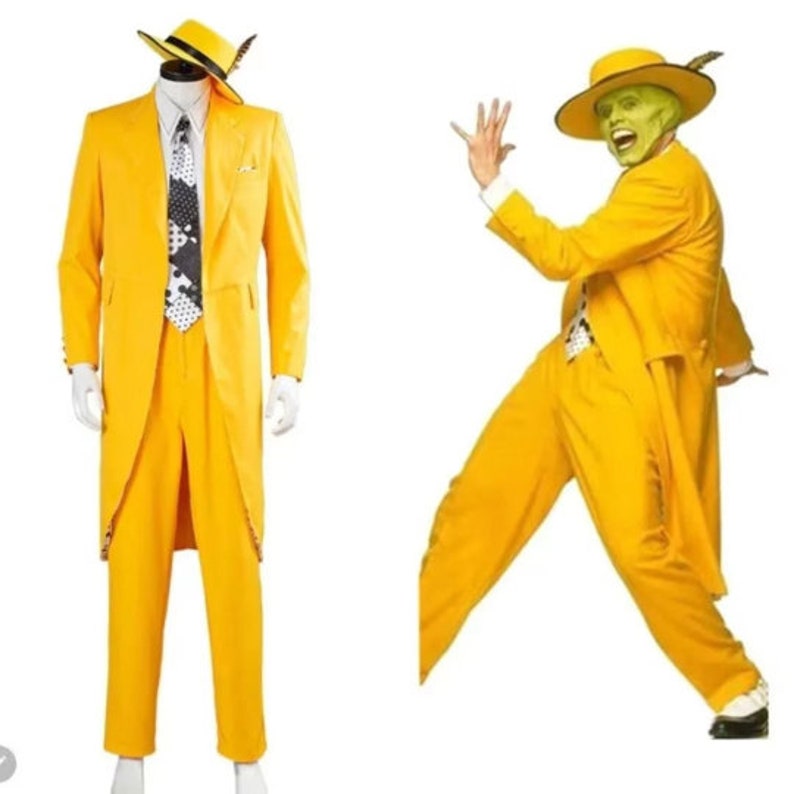 The Mask Jim Carrey Costume Cosplay Yellow Suit Halloween zdjęcie 1