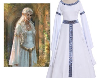 Galadriel Cosplay Arwen Elves Elf Dress Costume Princess Dress Adult Women Medieval Victorian Wedding Dress Flow Sleeve Dress