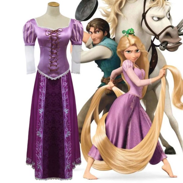 Princess Rapunzel Fancy Dress Adult and Child Costumes for Halloween, Tangled Cosplay Costumes for Women and child