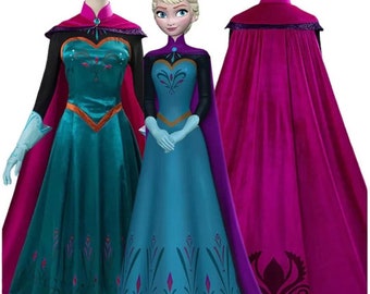 Frozen Queen Elsa Costume Gown with Cloak for Adults Halloween and Carnival | Disney Movie Frozen | Elsa Cosplay