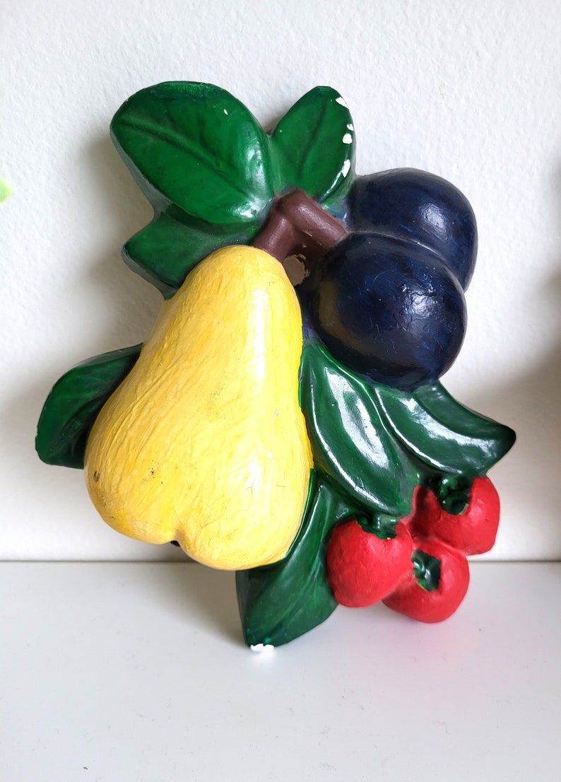 Vintage Chalkware Fruit Wall Hanging, Miller Studios, 1960s Plaster of