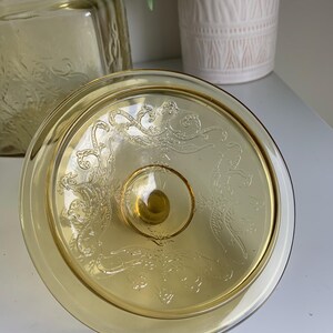 Vintage Federal Amber Glass Cookie Jar with Lid, Madrid Pattern, Depression Glass Canister, 1930s Glass Canister imagem 10