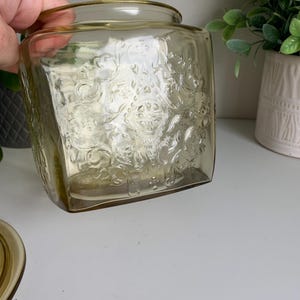 Vintage Federal Amber Glass Cookie Jar with Lid, Madrid Pattern, Depression Glass Canister, 1930s Glass Canister imagem 11