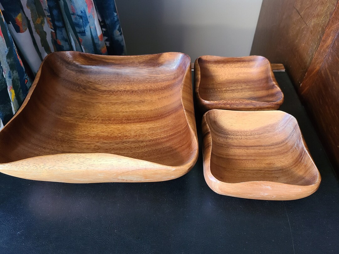 Vintage Wooden 7 Piece Serving/salad Bowl and Individual Bowls Eaton