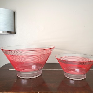 Vintage Glass Red Stripped Serving Bowls, Veropa Salad Bowl, Vintage French Serving Bowl, Bauhaus Style Bowl, 1970s Kitchen Decor