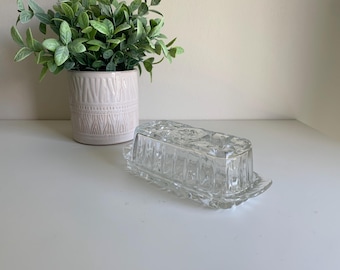 Vintage Anchor Hocking Early American Prescut (EAPC) Covered Butter Dish, Vintage Quarter Pound Butter Dish, Clear Pressed Glass Butter Dish