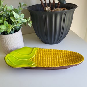 Vintage California Pottery, Ceramic Corn on the Cob Dish, Corn Dishes, Corn Plate, Harvest Decor Serving Dish, I love Corn
