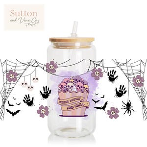 Horror Movies and Chill Glass Can Wrap 16oz