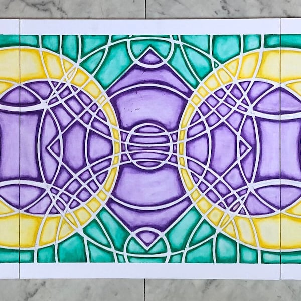 Abstract triptychs acrylic colours green yellow purple mandala styles flat canvas